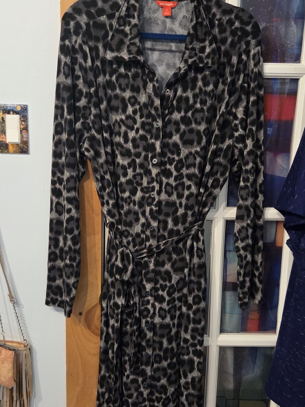 Joe Fresh Black and Gray Leopard-Print Shirtdress